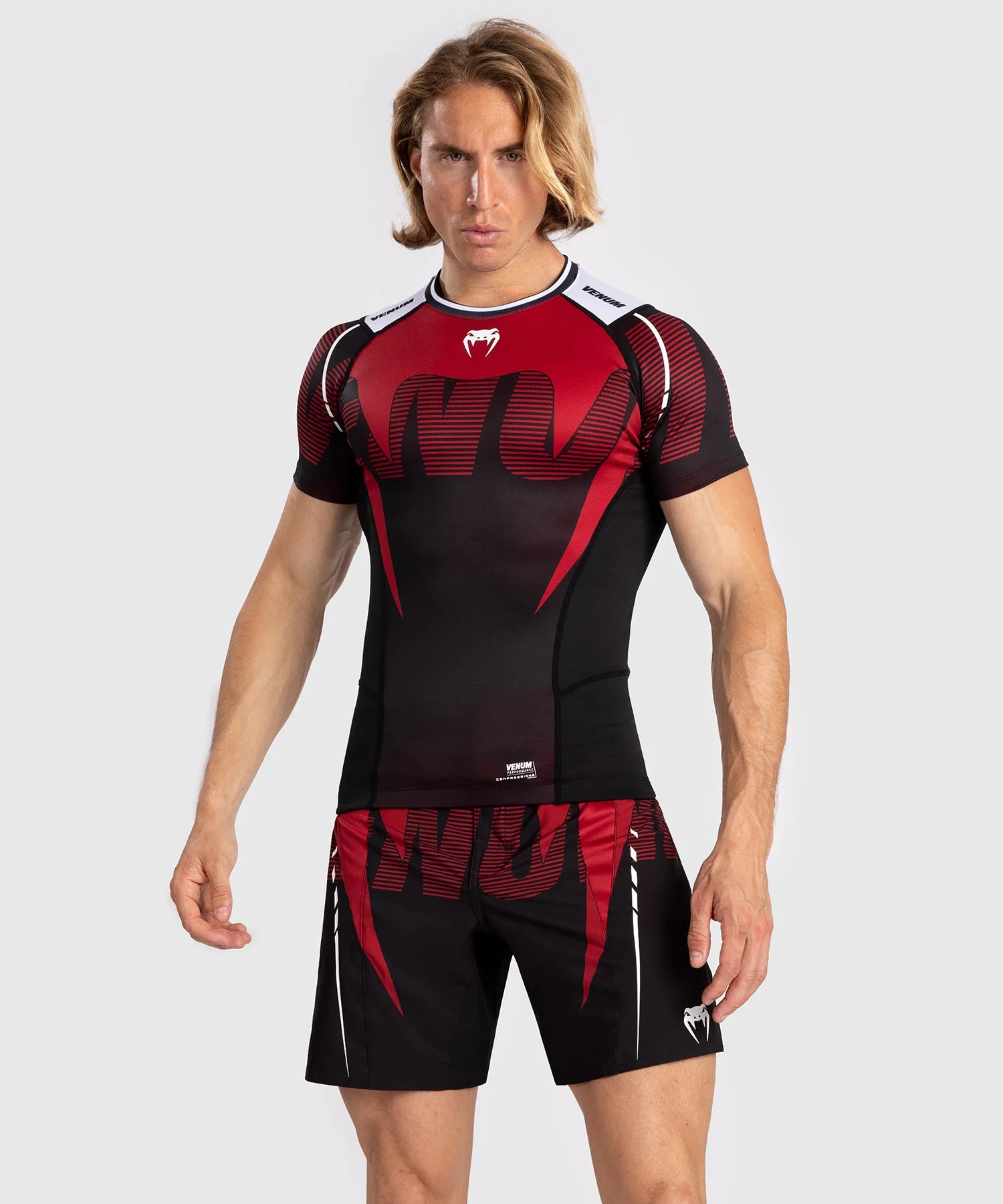 Rashguard À Manches Courtes pour Hommes Venum Adrenaline - Rouge / Noir