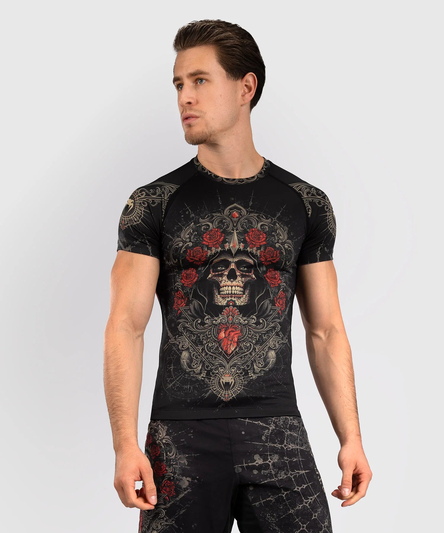 Rashguard à Manches Courtes Venum Santa Muerte 5.0 - Noir Profond/Or