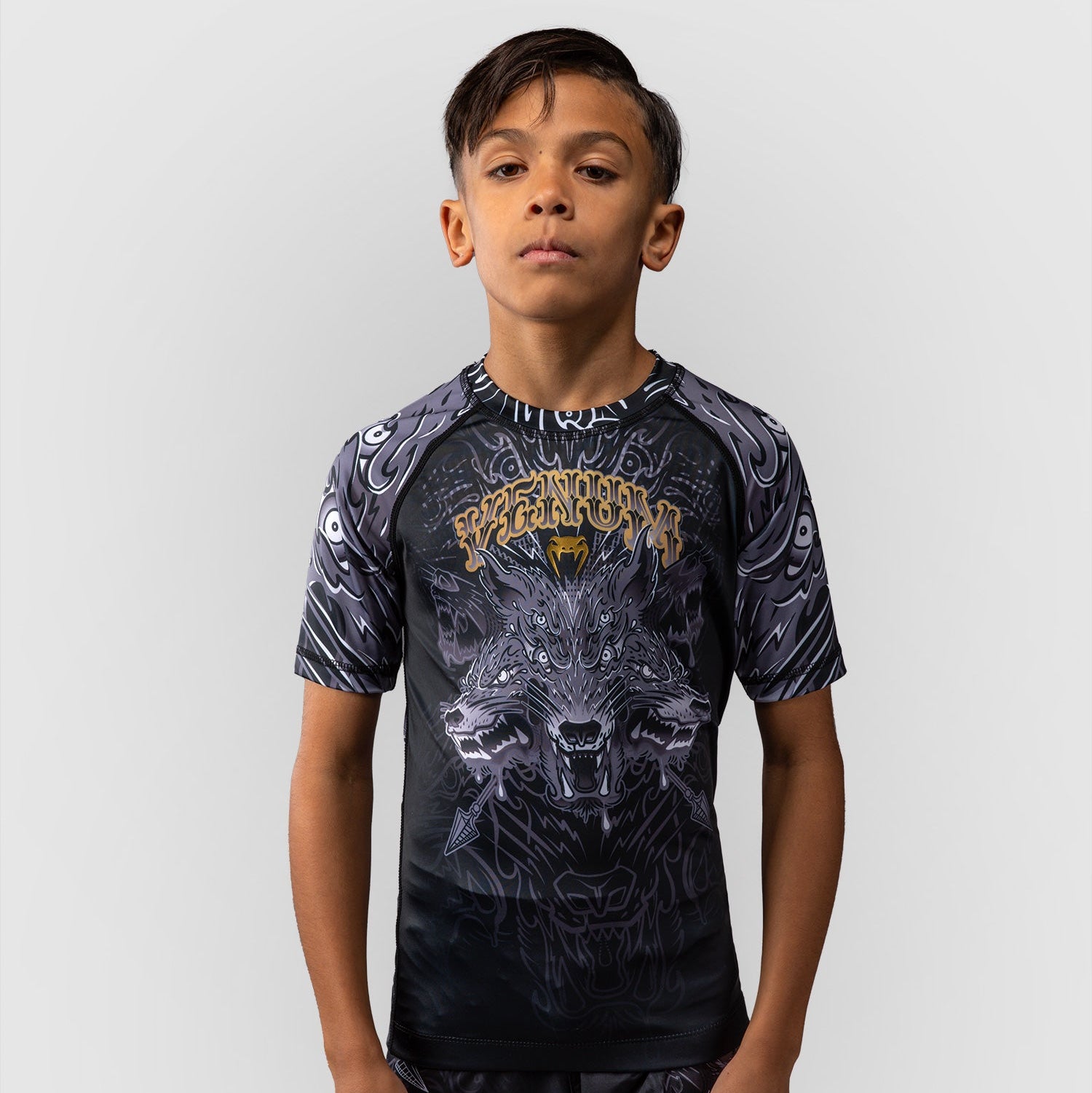 Rashguard enfant manches courtes Venum Wolf Atak - Noir/Gris
