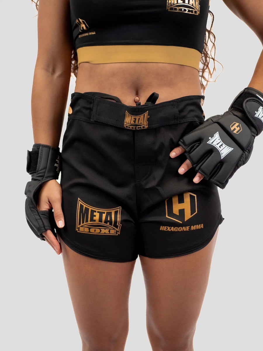 Short Femme Metal Boxe Hexagone MMA - Noir