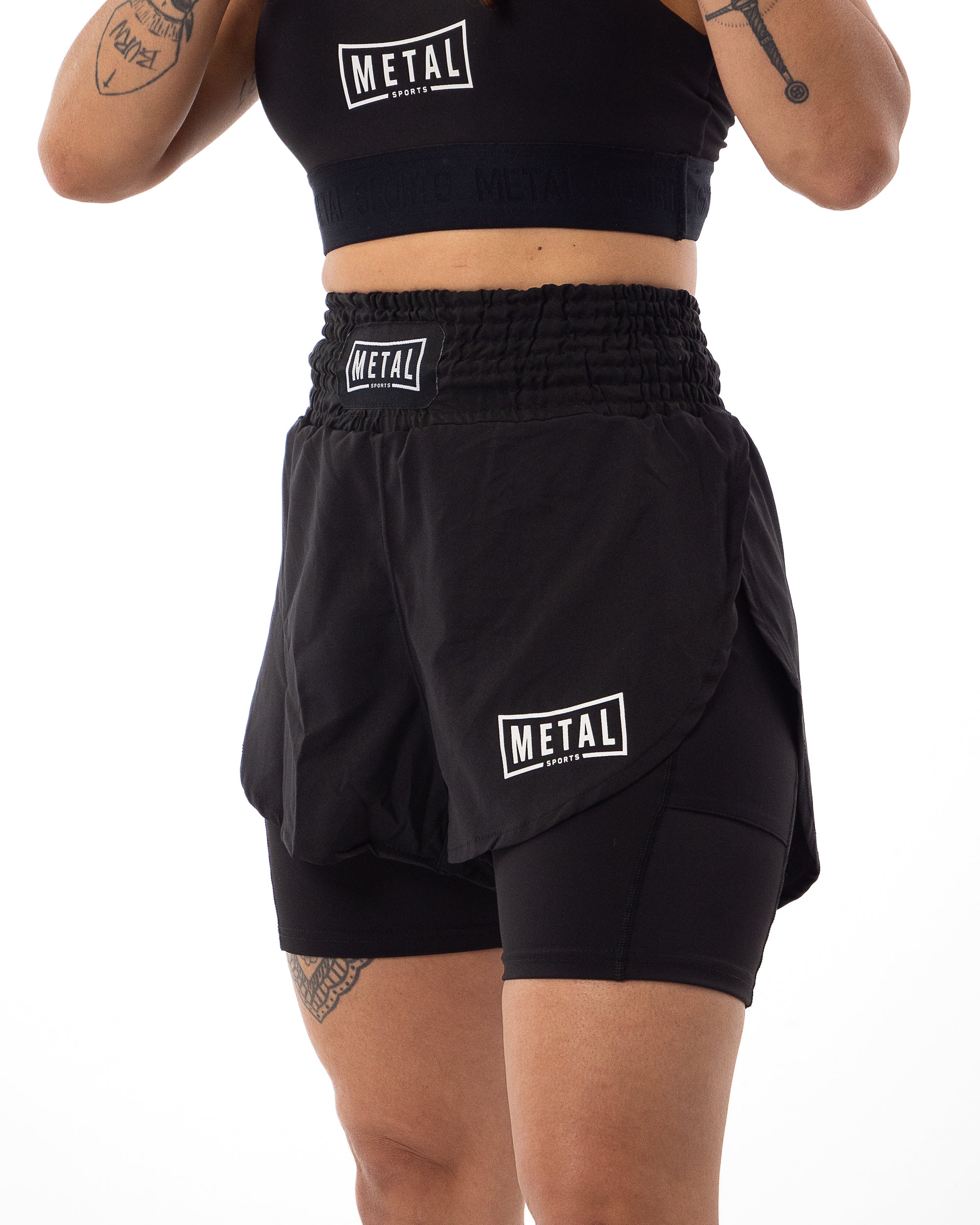 Short MMA femme 2 en 1 - Metal Boxe Noir