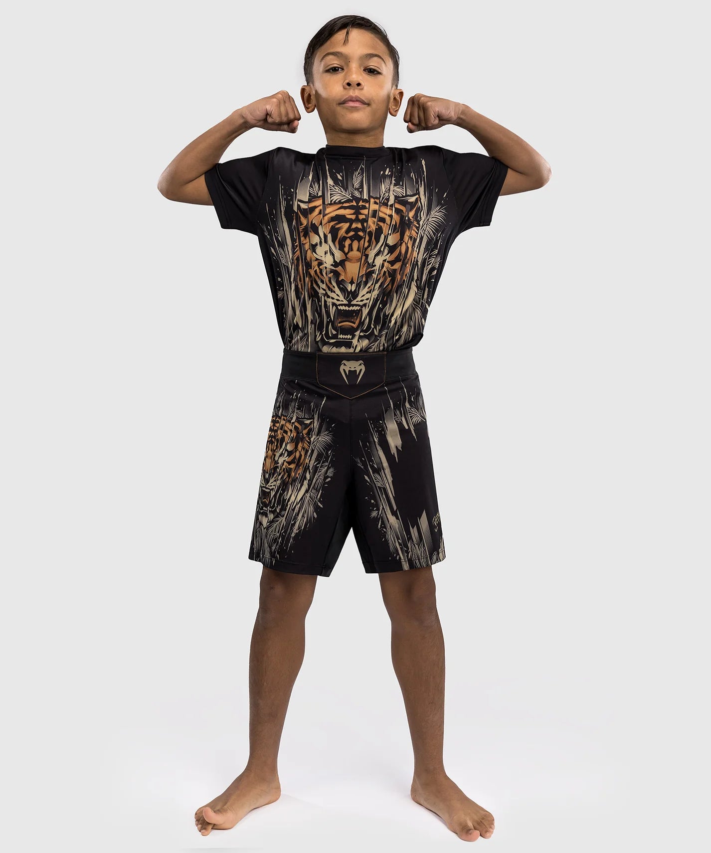 Short de Combat Venum Tiger Enfants - Noir/Orange Néon