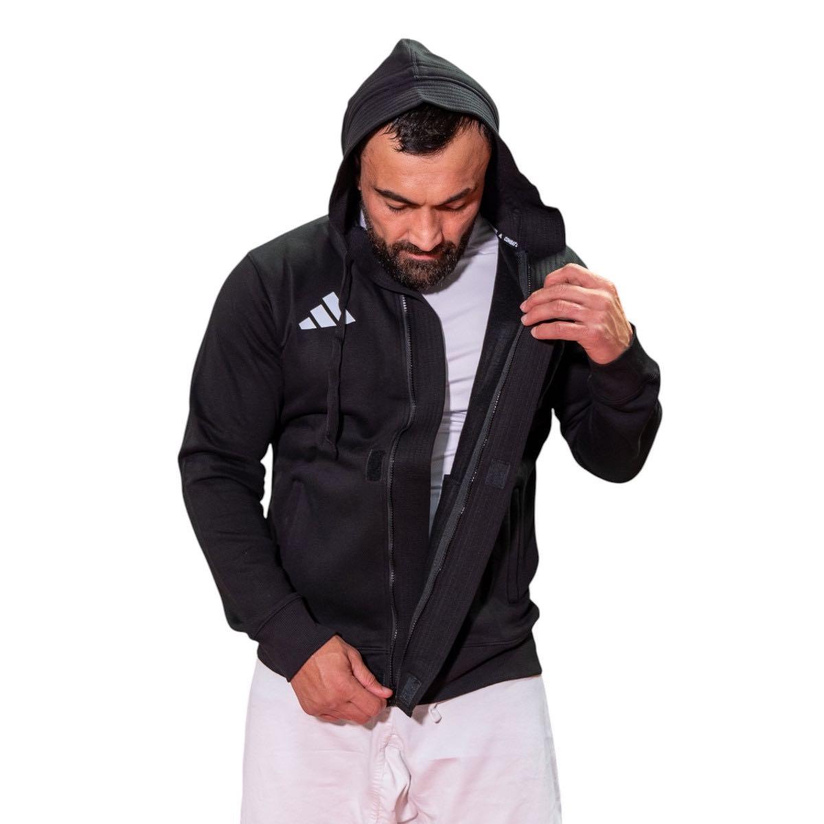 Veste capuche Adidas Kimono Style - Noir/Blanc