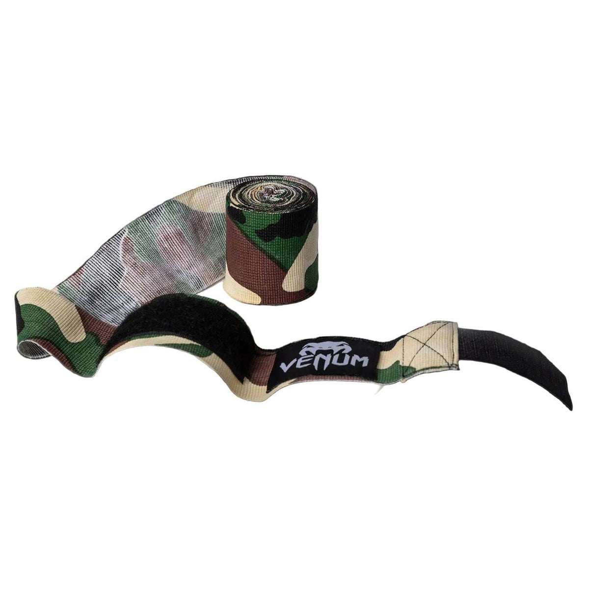 Bandes de boxe Venum en coton élastique vert camouflage, avec fermeture auto-agrippante et logo visible