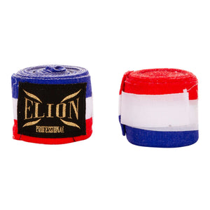 Bandes de boxe Elion 4,5 m tricolores en coton et lycra avec attache pouce et velcro pour protection des mains et confort