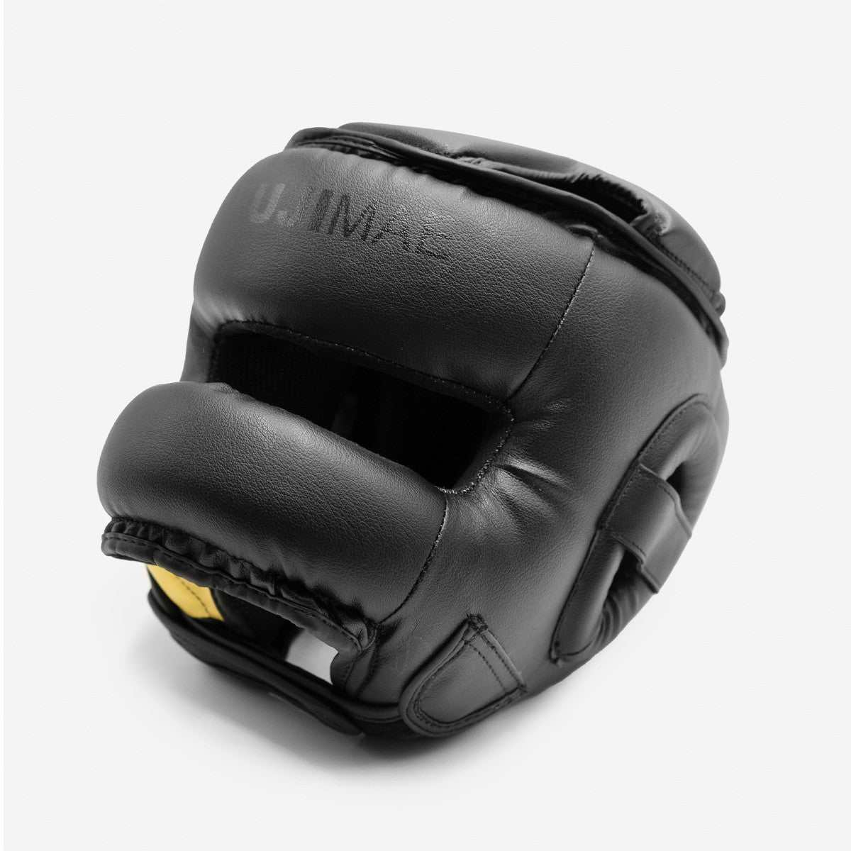 Casque de sparring à barre FUJIMAE Primeskin noir et or avec protection intégrale du visage