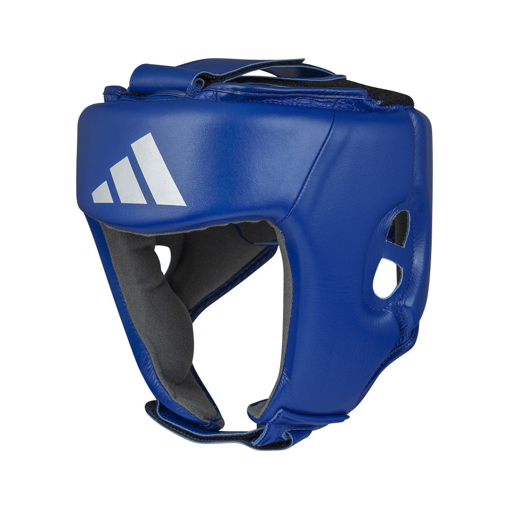Casque de boxe adidas World Boxing bleu, protection des pommettes