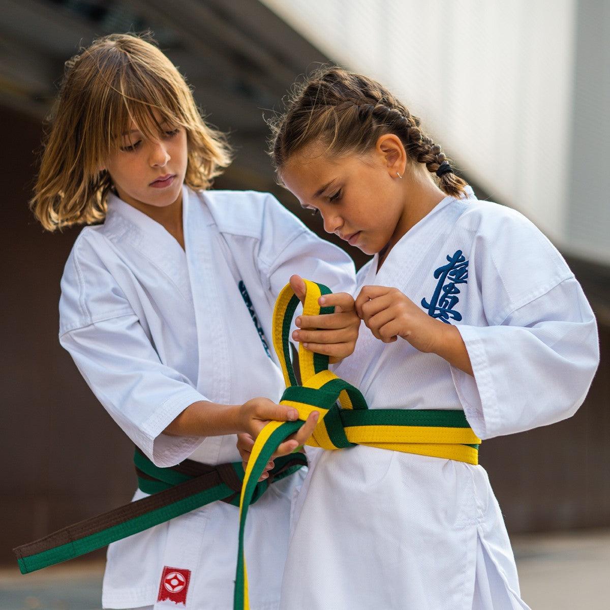 Ceinture officielle Kyokushinkai bicolore Fuji Mae - Boutique des Arts Martiaux et Sports de Combat