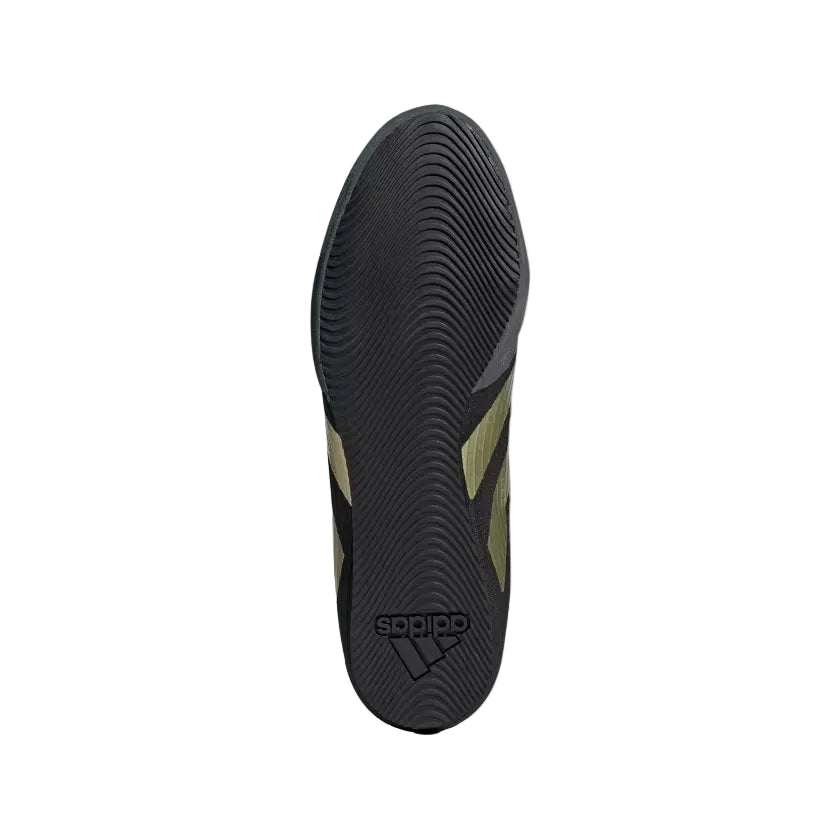 Chaussures de boxe anglaise Adidas Box Hog IV noir et or avec tige haute pour maintien et légèreté