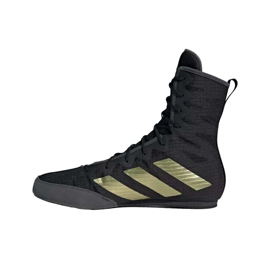 Chaussures de boxe anglaise Adidas Box Hog IV noir et or, légères et ventilées avec maintien de cheville