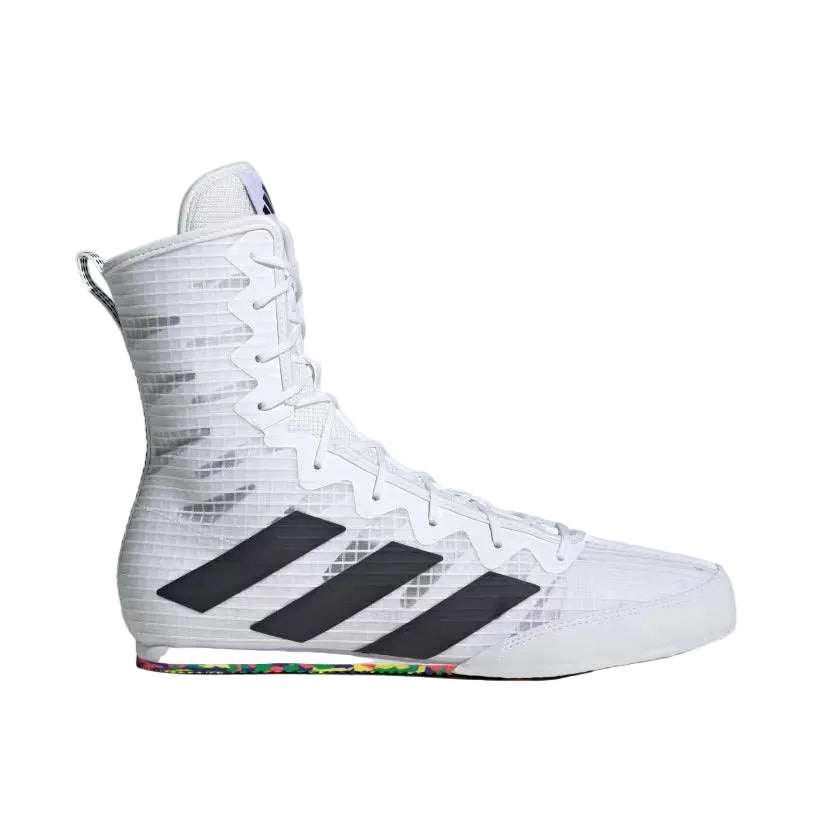 Paire de chaussures de boxe adidas Box Hog 4 blanc et noir, vue de dessus