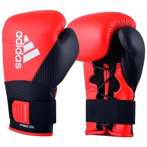 Gants de boxe Adidas Hybrid 250 Duo (lacet + velcro) - Rouge/Noir - Boutique des Arts Martiaux et Sports de Combat