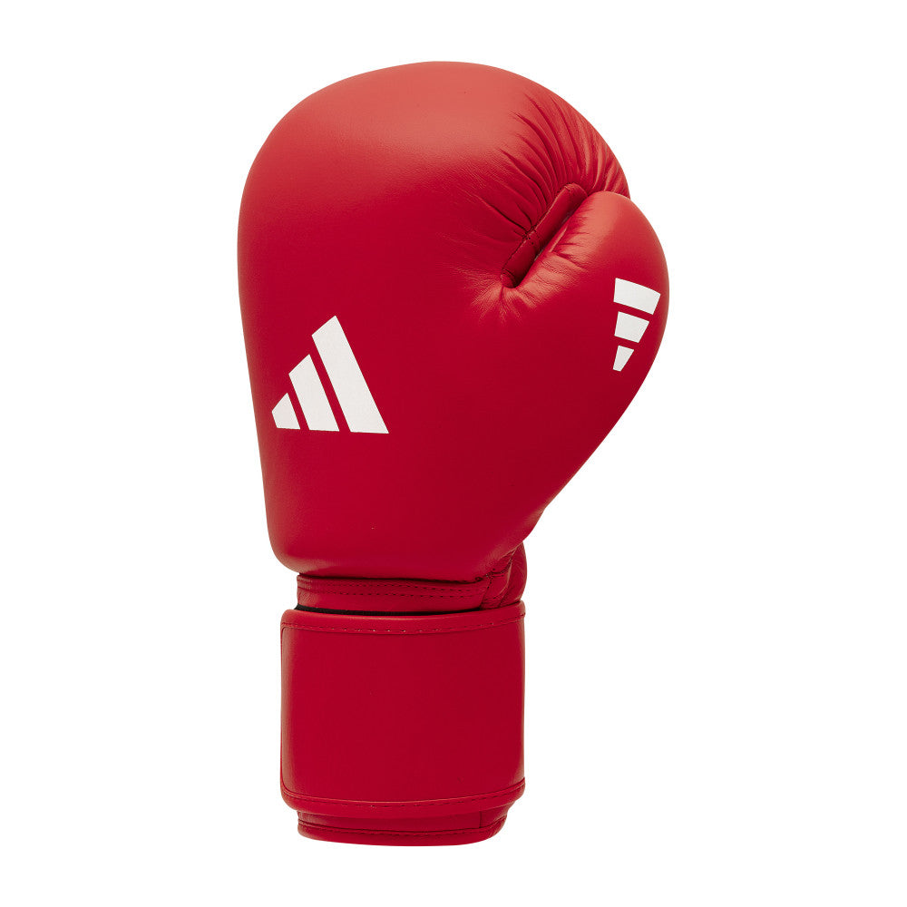 Gants de boxe compétition amateur adidas rouges, manchette World Boxing