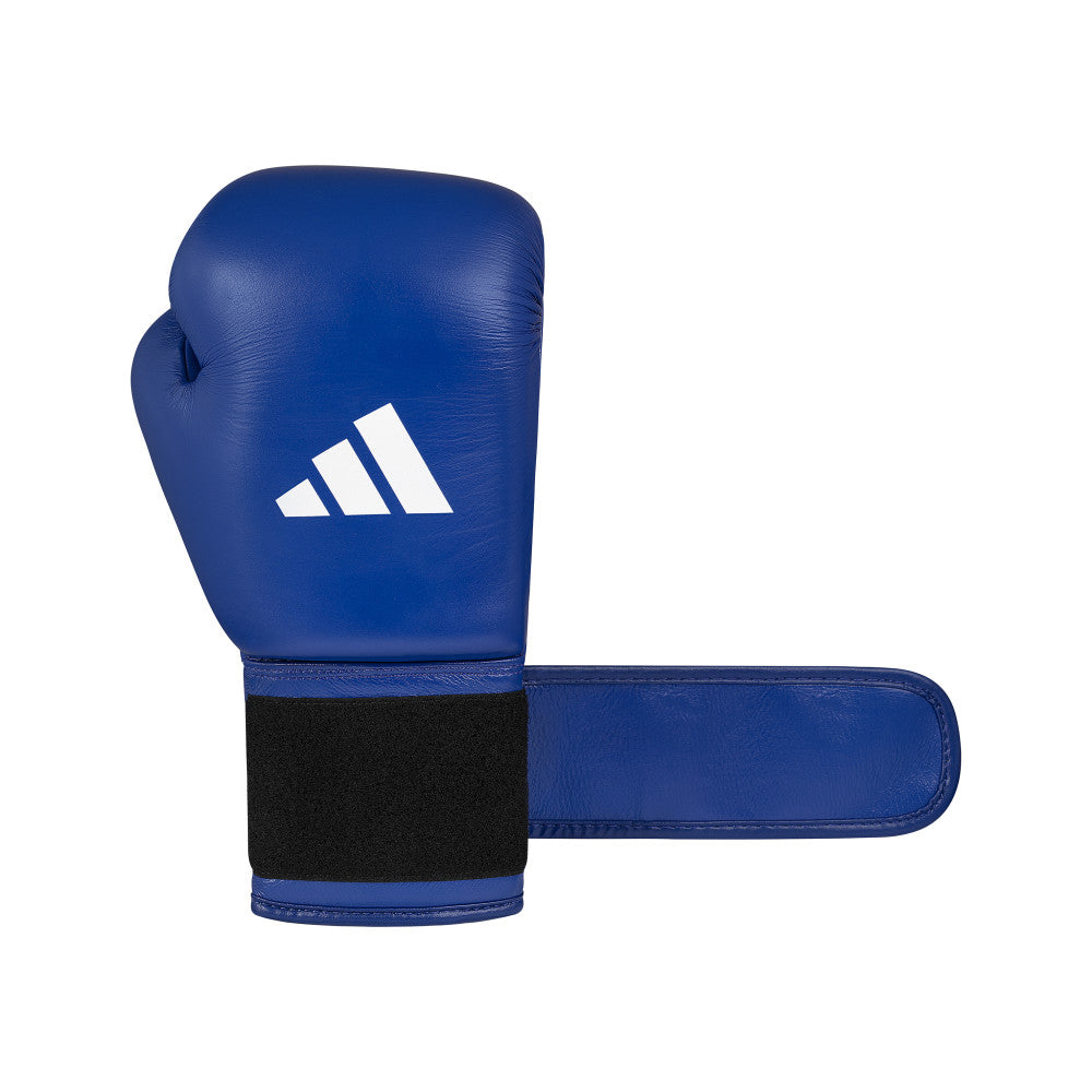 Manchette rigide et fermeture auto-agrippante du gant adidas World Boxing bleu
