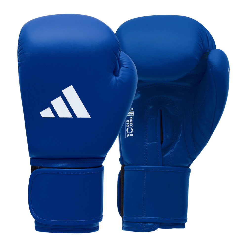Gants de boxe adidas World Boxing bleus, compétition amateur homologuée