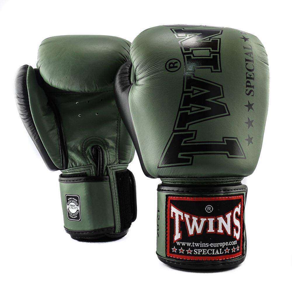 Gants de boxe Twins Special BGVL8 vert olive, cuir premium