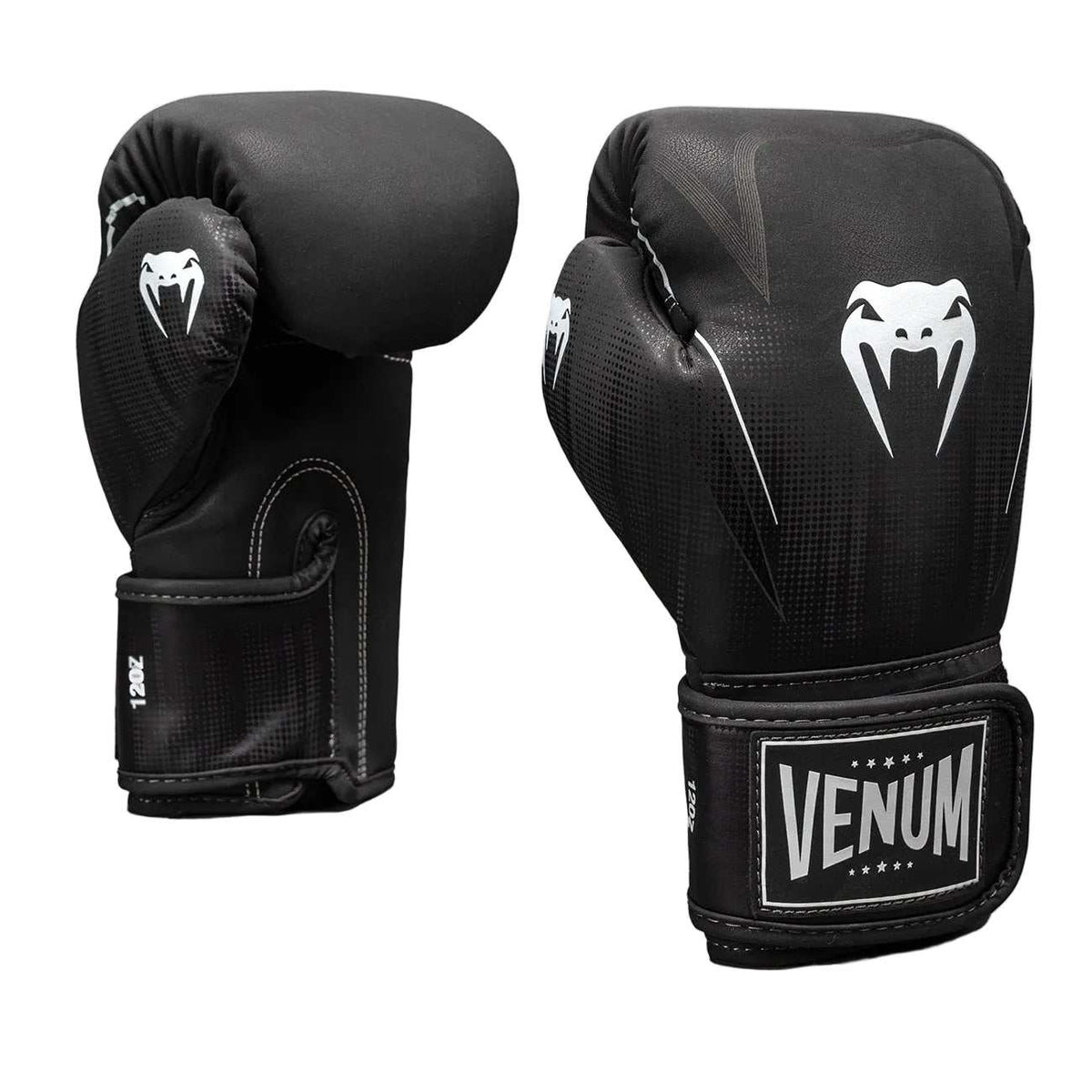 Gants de boxe Venum Stealth noirs et blancs en cuir Skintex avec mousse multi-densité et micro-perforations pour entraînement