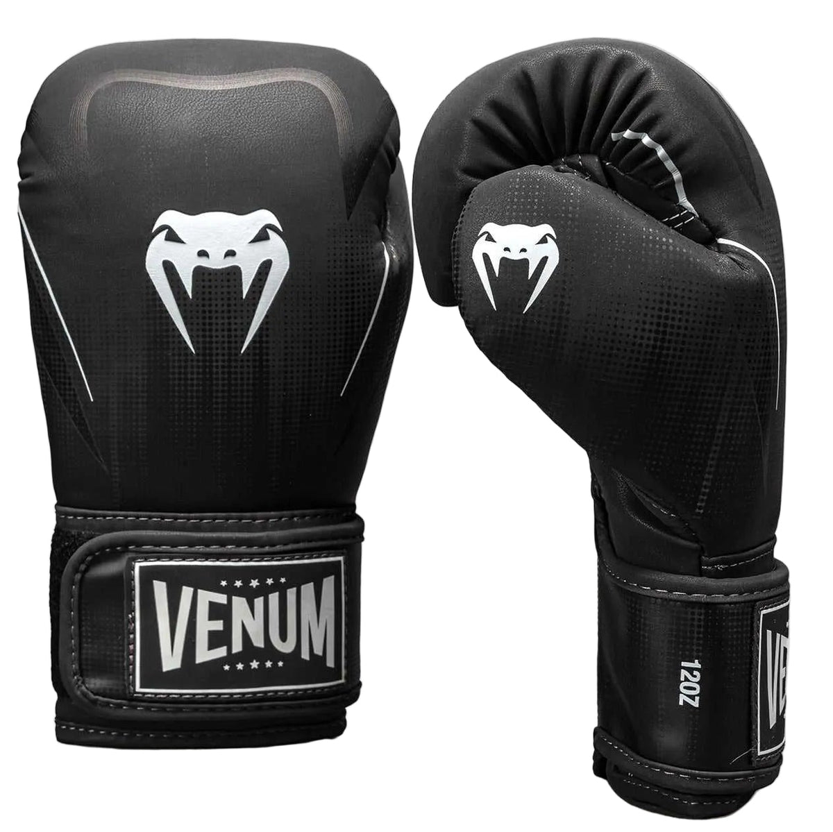 Gants de boxe Venum Stealth noir et blanc en cuir Skintex avec mousse multi-densité et ventilation micro-perforée pour entraînement régulier