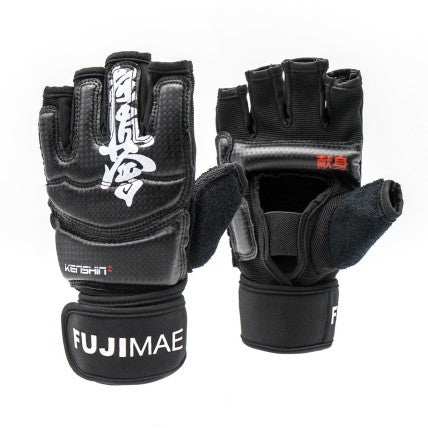 Gants Kyokushinkaï KenShin Fuji Mae noirs, vue portée