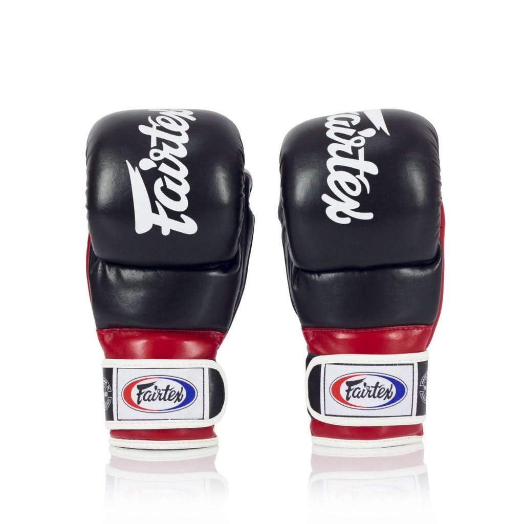 Gants MMA Fairtex FGV18 Super Sparring noir et rouge, paume ouverte