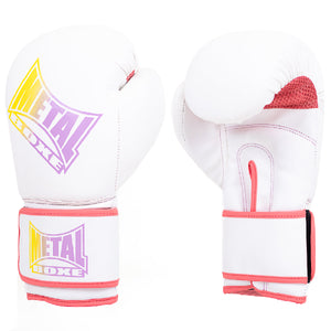Gants de boxe Metal Boxe blancs avec rembourrage mousse et fermeture velcro pour entraînement