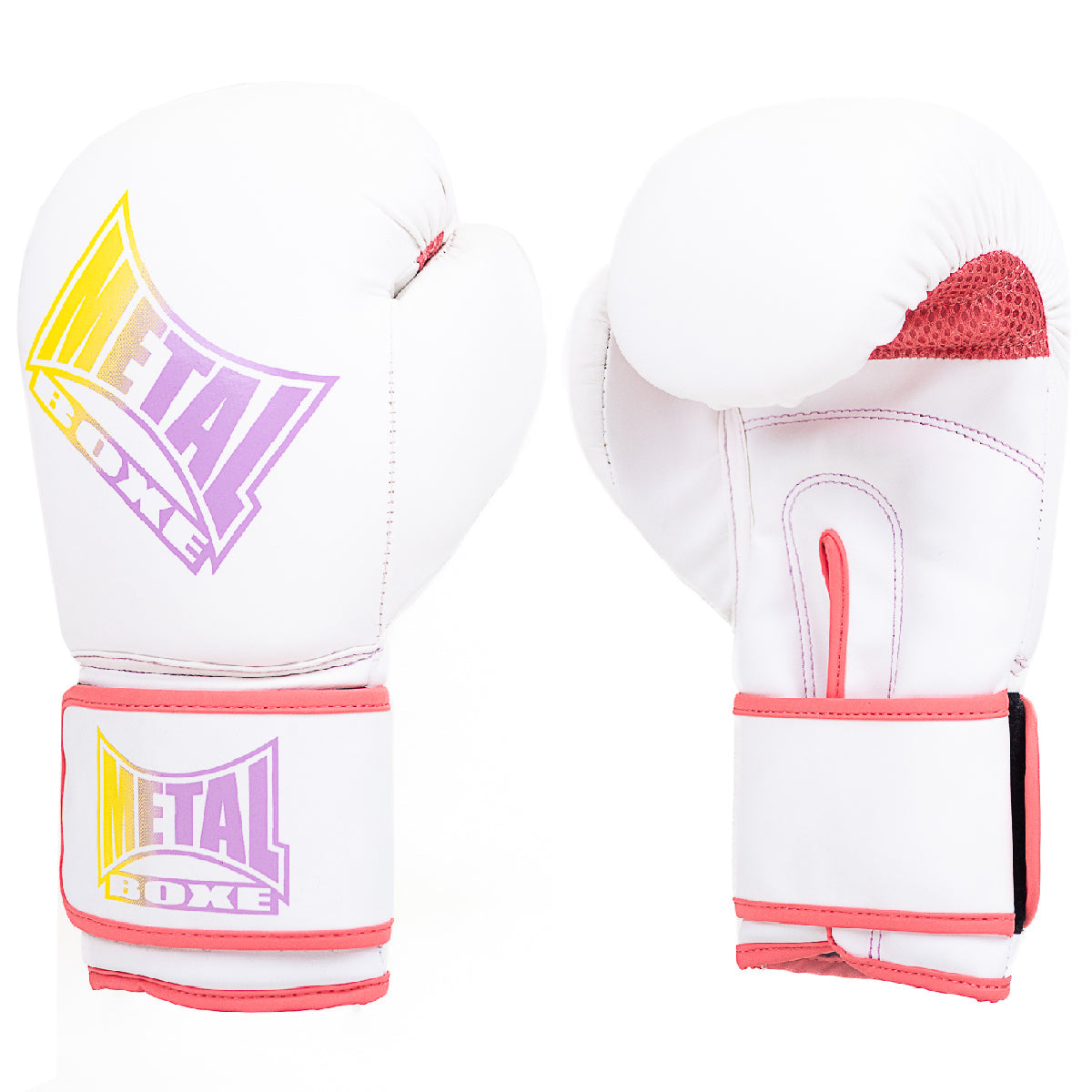 Gants de boxe Metal Boxe blancs avec rembourrage mousse et fermeture velcro pour entraînement