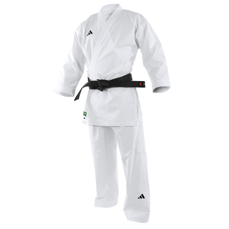 Karategi adidas Adilight DNA Primegreen blanc à logo noir, homologué WKF