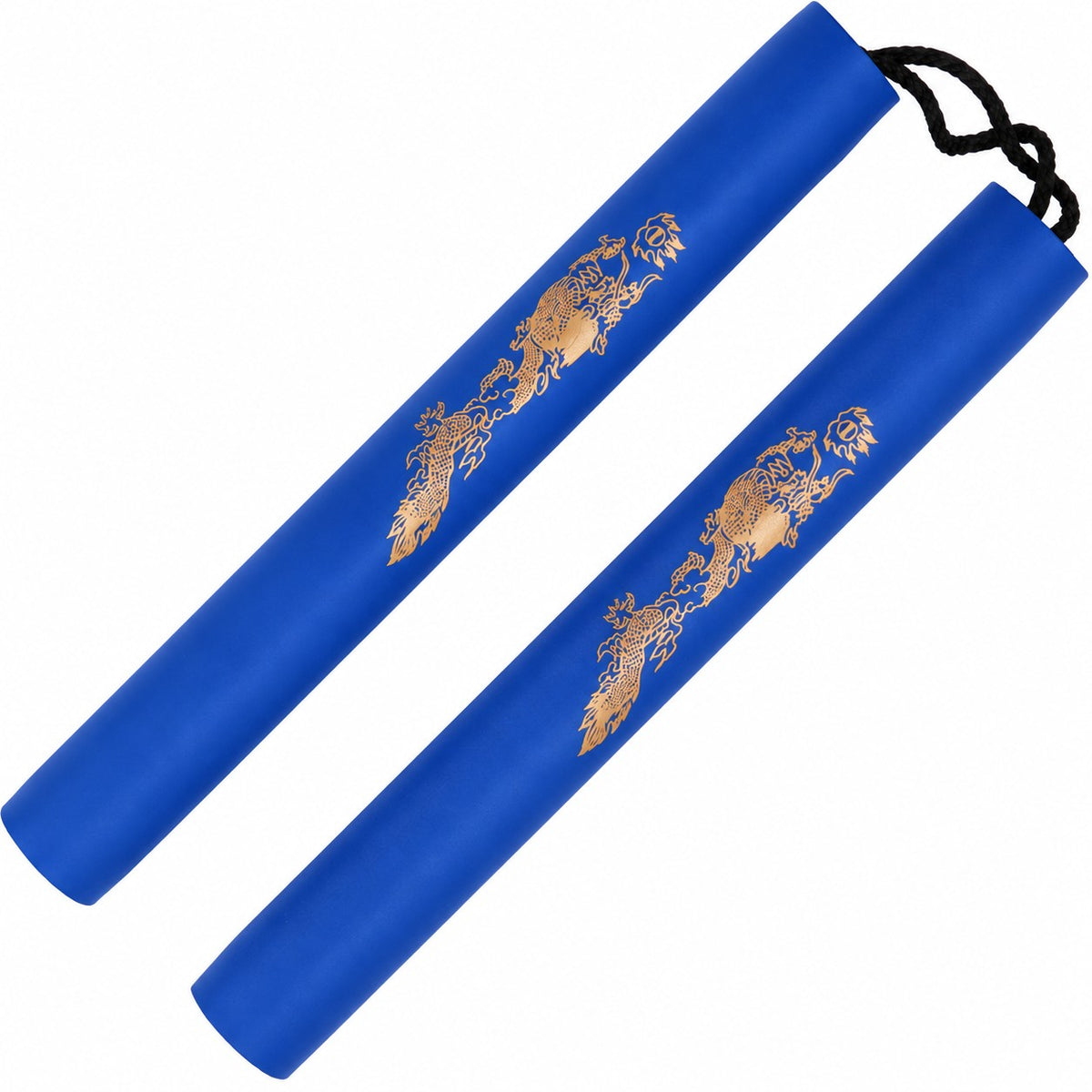 Nunchaku d'entraînement en mousse à corde Noris bleu avec motif dragon doré, manches de 30 cm