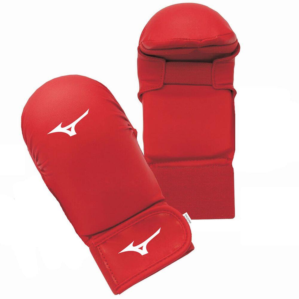 Gants de karate sans pouce Mizuno rouge, vue de face