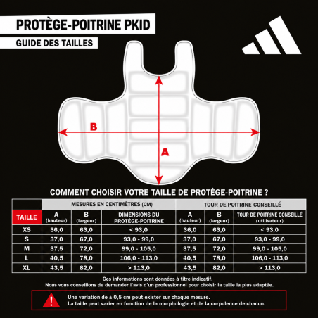 Plastron karaté enfant adidas WKF blanc détail du rembourrage EVA