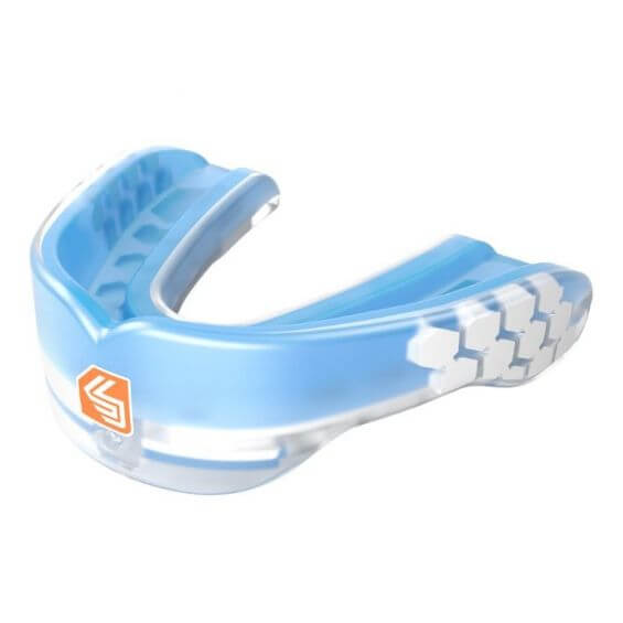 Protège-dents Shock Doctor Gel Max Power bleu transparent, vue de face