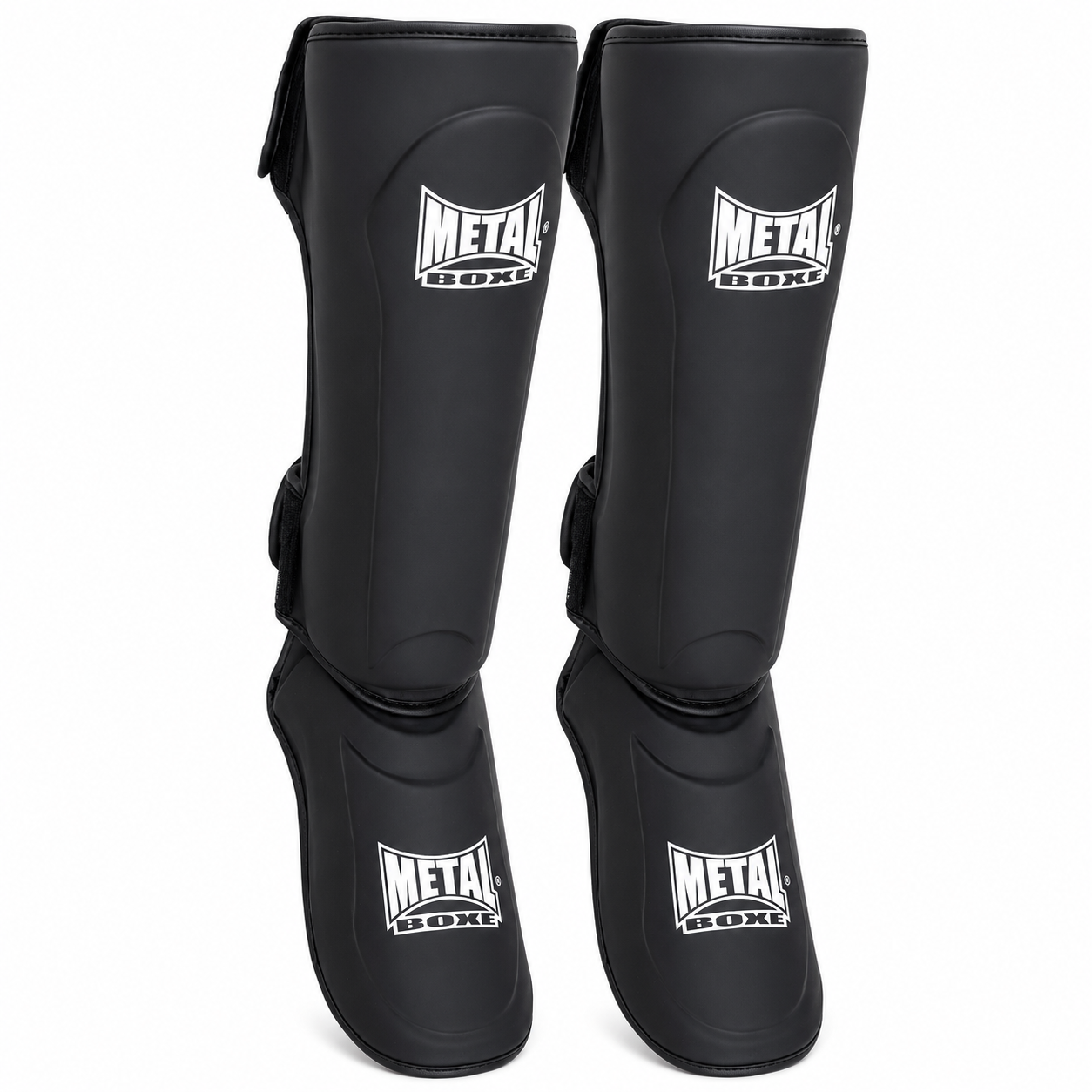 Protège-tibias et pieds Metal Boxe One noir semi-rigide en PU pour kickboxing et muay thaï