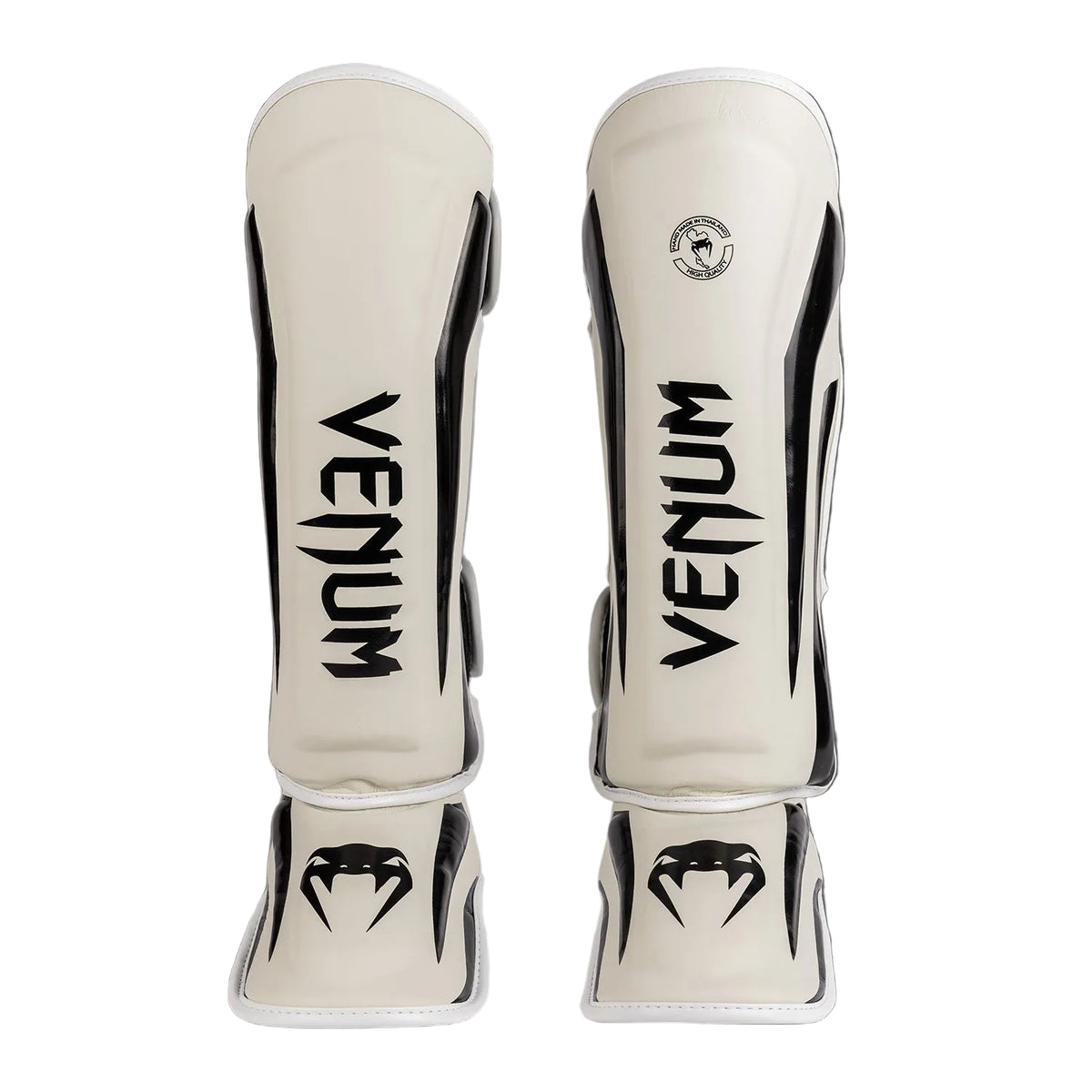 Protège-tibias Venum Elite Blanc/Noir en cuir Skintex