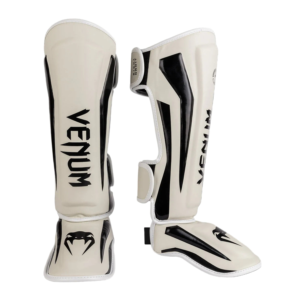 Protège-tibias Venum Elite coloris Blanc/Noir de profil