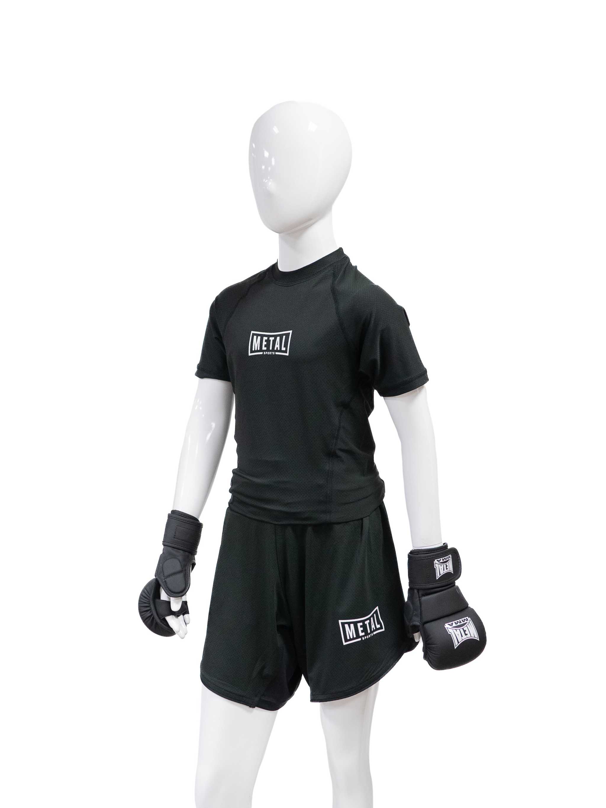 Rashguard enfant Metal Boxe noir motif Brickbond manches longues pour sports de combat