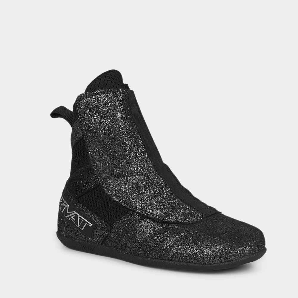 Chaussures de boxe française Rivat F1 Devon noir, paire vue de trois quarts
