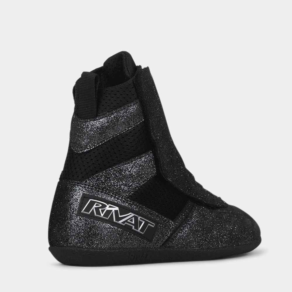 Chaussure de boxe française Rivat F1 Devon noir, logo Rivat de côté