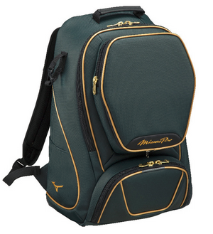 Sac à dos Mizuno Pro vert avec multiples compartiments et bretelles rembourrées ergonomiques pour sports de combat.