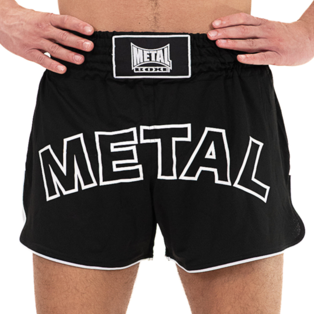 Short de boxe thaï Metal Boxe ONE noir léger et confortable pour Muay Thaï et kickboxing.