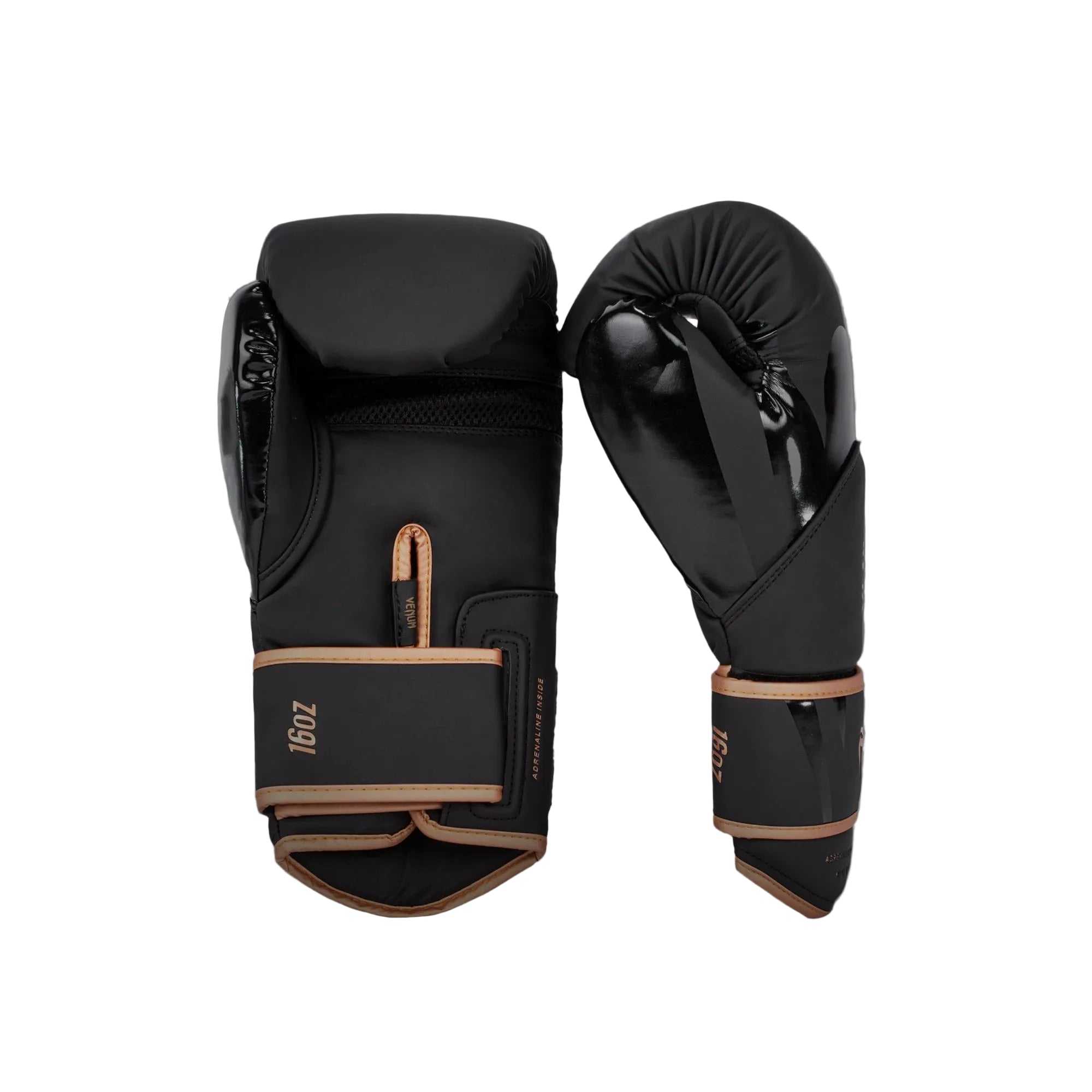 Gants de boxe Venum Challenger 4.0 noirs et bronze en cuir synthétique pour boxe, kickboxing et Muay Thaï