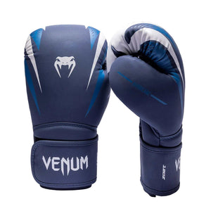 Gants de boxe Venum Hurricane bleu minuit et blanc avec rembourrage triple densité pour boxe, kickboxing et Muay Thaï.