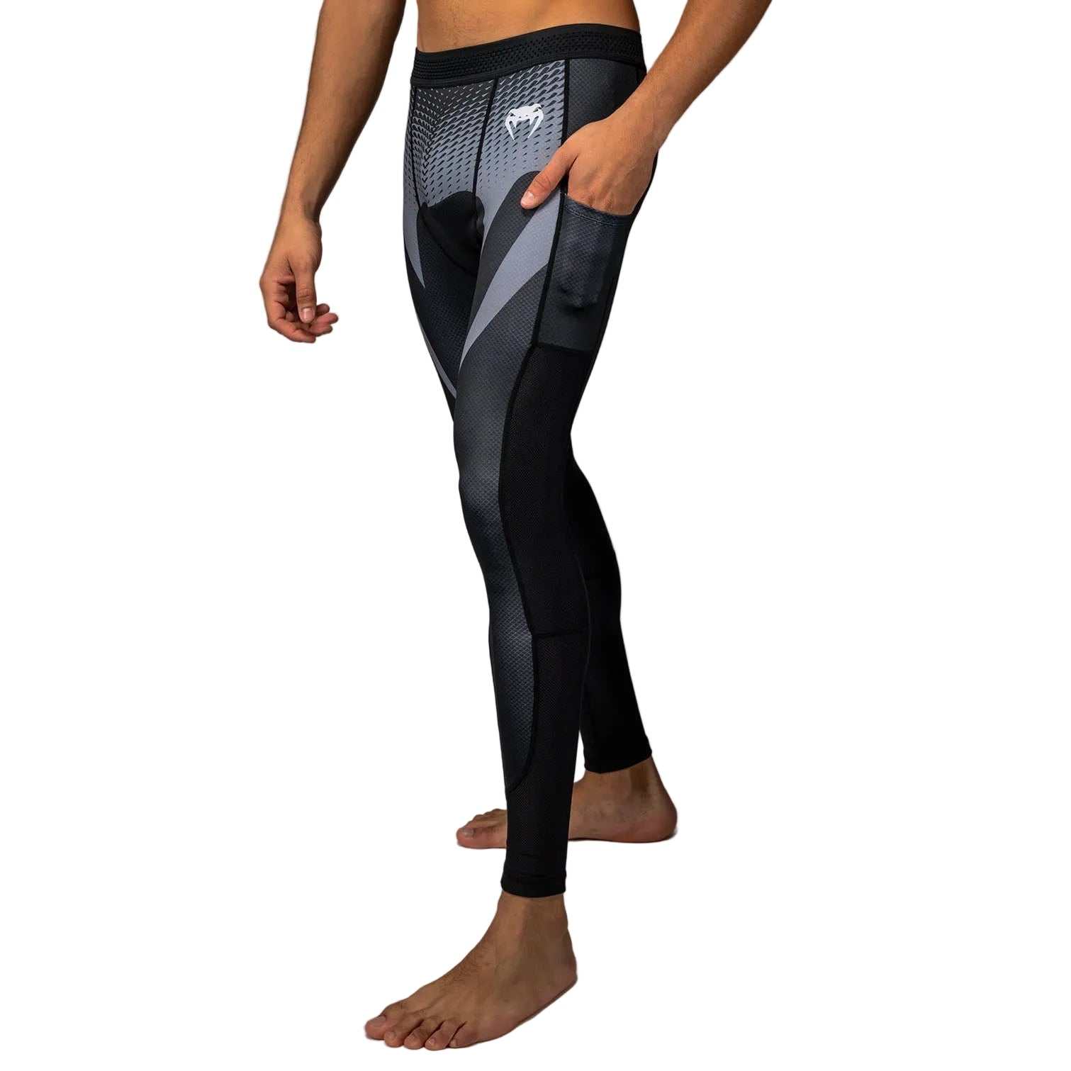 Pantalon de compression Venum No Gi noir et gris argenté pour jiu-jitsu brésilien homologué IBJJF
