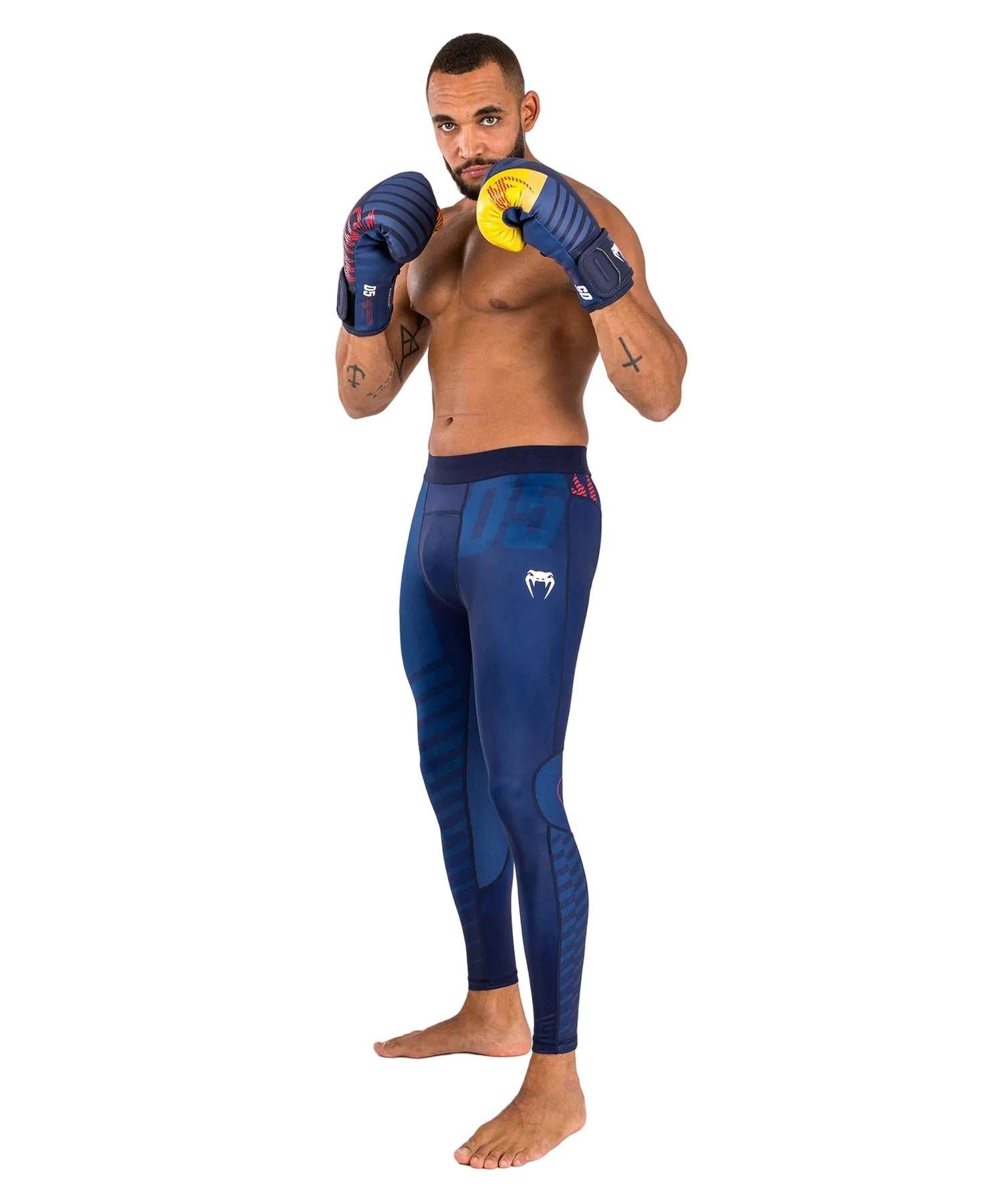pantalon de compression Venum Sport 05 bleu jaune mi-cuisse pour Jiu-Jitsu et MMA