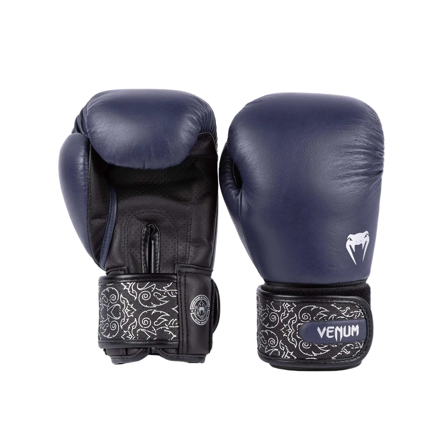 Gants de boxe Venum Power 2.0 bleu marine et noir en cuir Nappa premium faits main avec mousse multi-densité et perforations pour ventilation